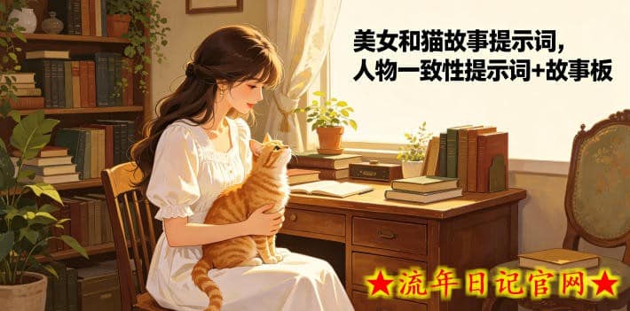 美女和猫故事提示词，人物一致性提示词+故事板