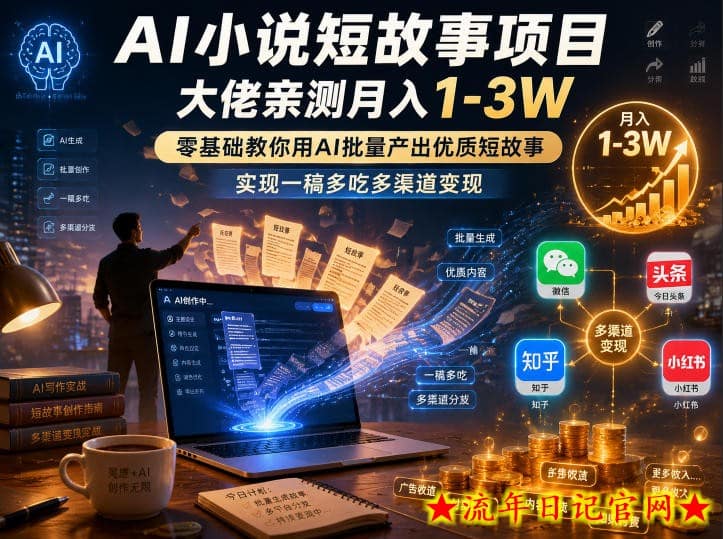 AI小说短故事项目，大佬亲测月入1-3W，零基础教你用AI批量产出优质短故事，实现一稿多吃多渠道变现（更新）