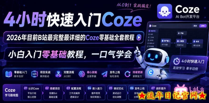4小时快速入门Coze！2026年目前B站最完整最详细的Coze零基础全套教程，小白入门零基础教程，一口气学会！