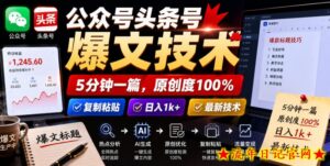 公众号头条号爆文技术，5分钟一篇，原创度100%，复制粘贴，日入1k+，最新技术【揭秘】-流年日记