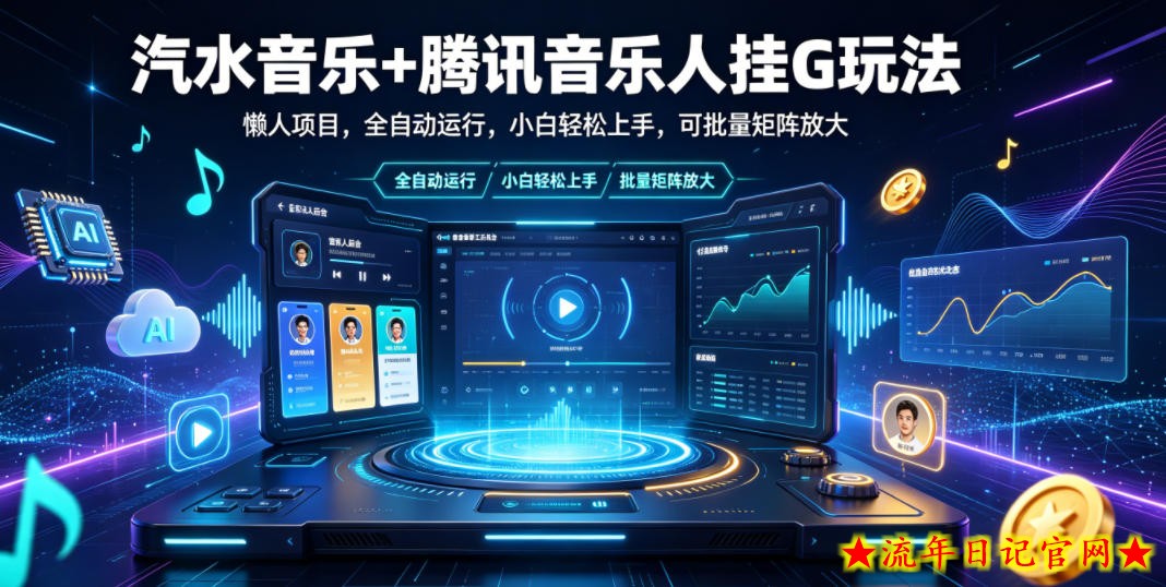 汽水音乐+腾讯音乐人挂G玩法，懒人项目，全自动运行，小白轻松上手，可批量矩阵放大【揭秘】