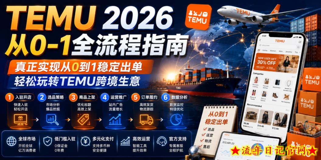 TEMU 2026从0-1全流程指南，真正实现从0到1稳定出单，轻松玩转TEMU跨境生意