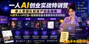 一人AI创业实战特训营，单人零团队轻资产创业指南，AI数字人+IP打造+短视频流量全套路落地变现教程-流年日记
