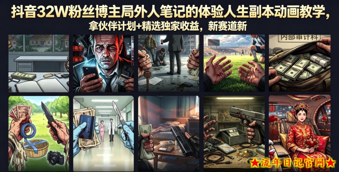 抖音32W粉丝博主局外人笔记的体验人生副本动画教学，拿伙伴计划+精选独家收益，新赛道新涨粉快【录制版】