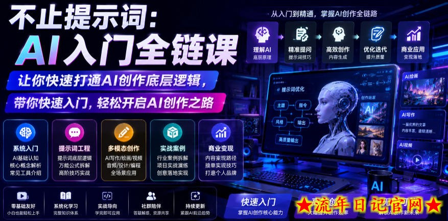 不止提示词：AI入门全链课，让你快速打通AI创作底层逻辑，带你快速入门，轻松开启AI创作之路