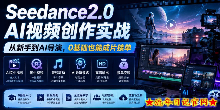Seedance2.0 AI视频创作实战，从新手到AI导演，0基础也能成片接单变现