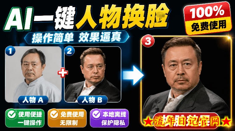 纯离线本地运行！AI一键人物lian部替换软件，支持图片换lian，效果逼真，最便捷换lian工具FaceSwap