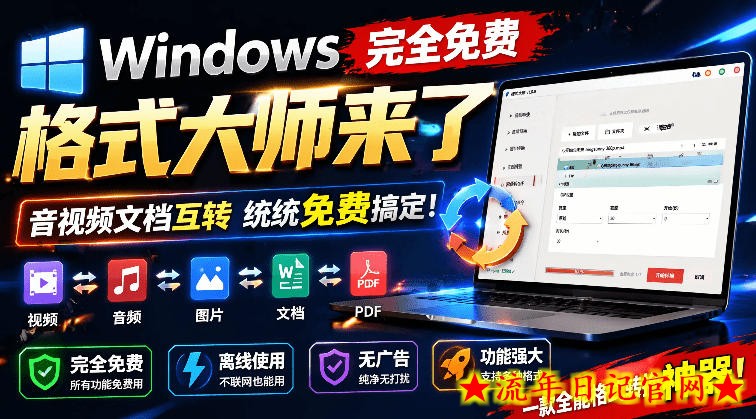 Windows完全免费格式大师来了，音视频文档互转统统免费搞定！免费无广，离线使用格式大师