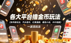 各大平台撸金币玩法(快手新玩法、汽水音乐、红果漫剧、番茄小说、木叶短剧),一波流玩法(收费398元的教程)-流年日记