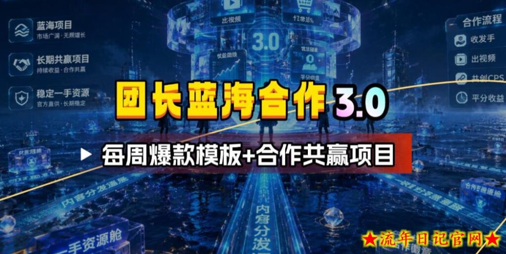 团长蓝海合作3.0，每周爆款模板+合作共赢项目-流年日记
