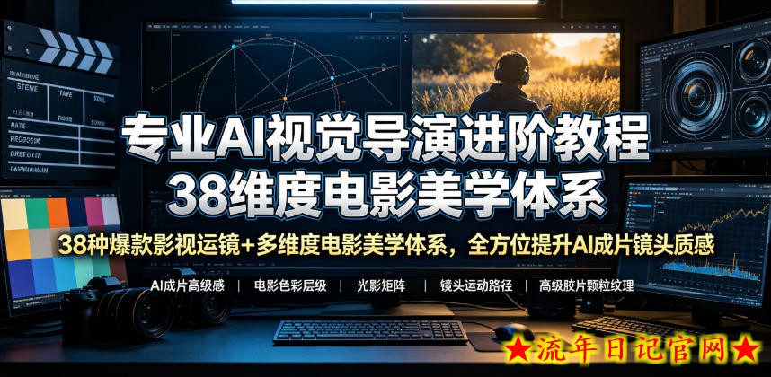 专业AI视觉导演进阶教程，38种爆款影视运镜+多维度电影美学体系，全方位提升AI成片高级感与镜头质感