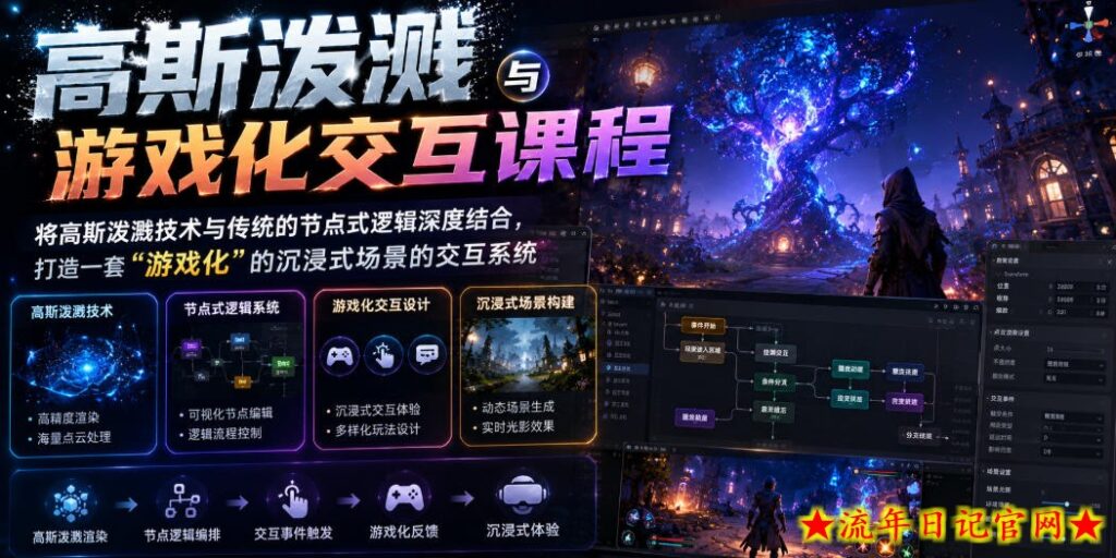 高斯泼溅与游戏化交互课程,将高斯泼溅技术与传统的节点式逻辑深度结合,打造一套“游戏化”的沉浸式场景的交互系统-流年日记