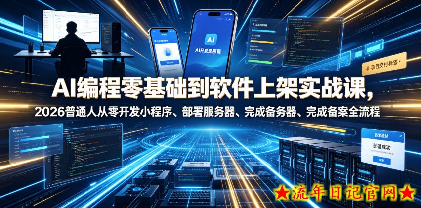 AI编程零基础到软件上架实战课，2026普通人从零开发小程序、部署服务器、完成备案全流程项目落地教程
