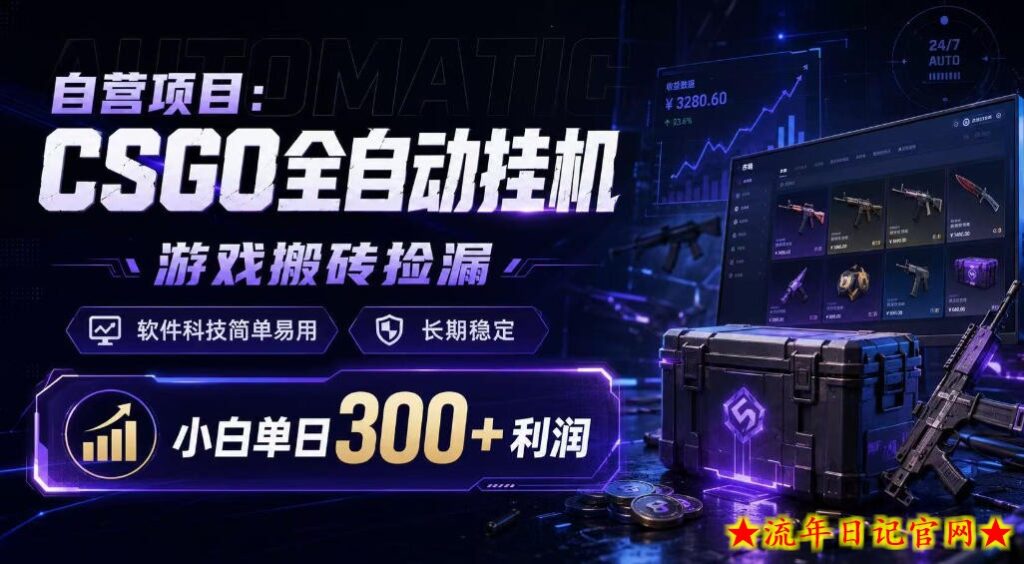 自营项目：CSGO全自动挂G，游戏搬砖捡漏，软件科技简单易用，长期稳定，小白单日300+利润【揭秘】-流年日记