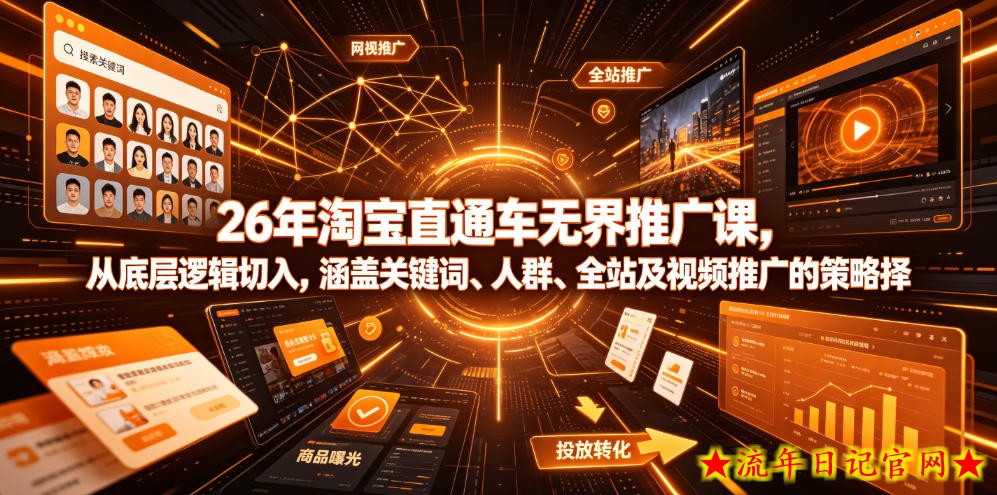 26年淘宝直通车无界推广课，从底层逻辑切入，涵盖关键词、人群、全站及视频推广的策略选择