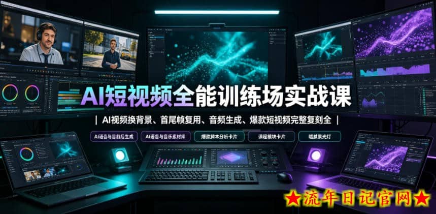 AI短视频全能训练场实战课｜AI视频换背景、首尾帧复用、音频生成、爆款短视频完整复刻全套实操教学