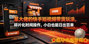 某大佬的26年最新快手短视频带货玩法,碎片化时间操作,小白也能日出百单-流年日记