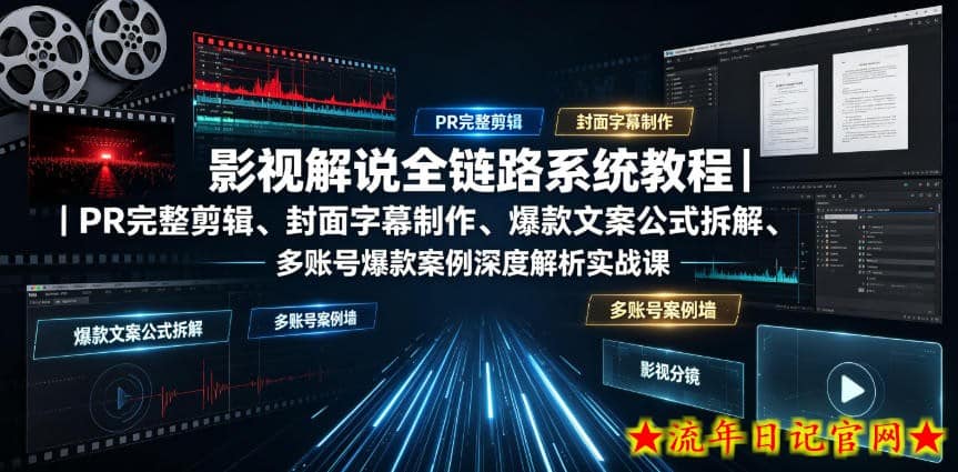 影视解说全链路系统教程｜PR完整剪辑、封面字幕制作、爆款文案公式拆解、多账号爆款案例深度解析实战课