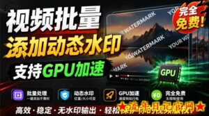 批量视频添加动态水印!Windows纯本地运行,支持GPU加速,完全免费,视频防搬运工具水印工坊,可以批量-流年日记