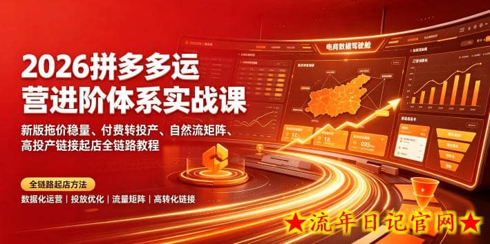 2026拼多多运营进阶体系实战课｜新版拖价稳量、付费转投产、自然流矩阵、高投产链接起店全链路教程-流年日记