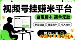 最新视频号挂G賺米平台，自带脚本，长期能做，简单无脑【揭秘】-流年日记