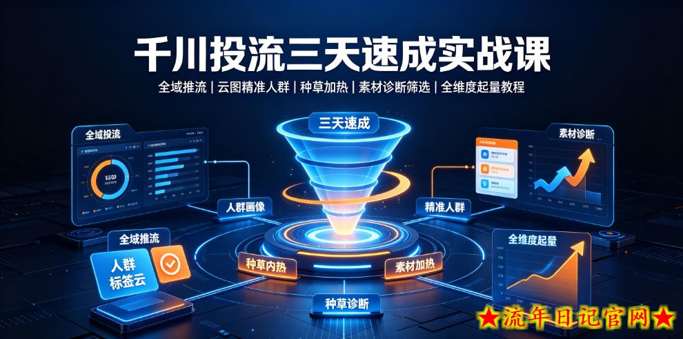 千川投流三天速成实战课｜全域推流、云图精准人群、种草加热、素材诊断筛选全维度起量教程-流年日记