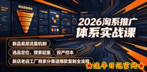 2026淘系推广体系实战课|新品底层流量机制、选品定位、搜索起量、投产控本、新店老店工厂商家分赛道爆款复制全流程-流年日记