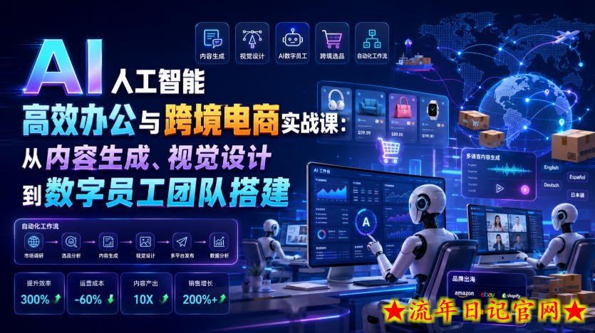 AI人工智能高效办公与跨境电商实战课：从内容生成、视觉设计到数字员工团队搭建