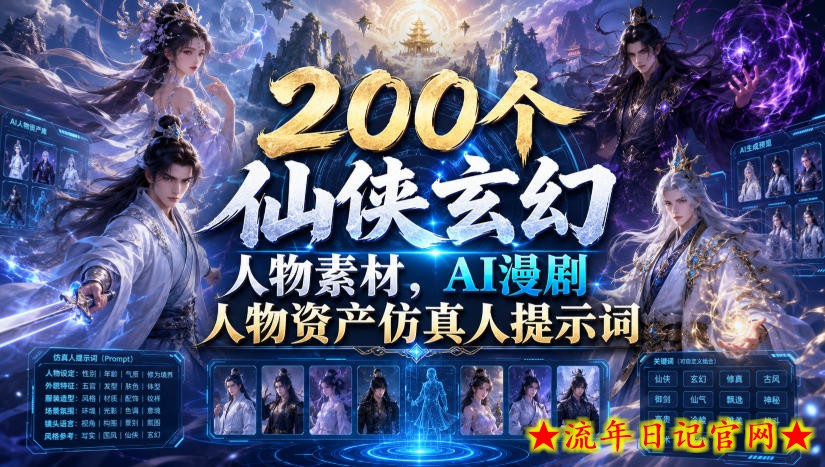 200个仙侠玄幻人物素材，AI漫剧人物资产仿真人提示词