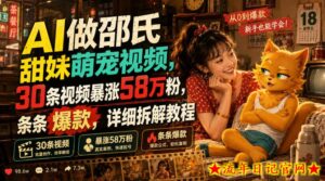 AI做邵氏甜妹萌宠视频，30条视频暴涨58万粉，条条爆款，详细拆解教程-流年日记