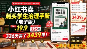 小红书卖刺头学生治理手册（电子版），客单价19.9，326天卖了3439单！-流年日记
