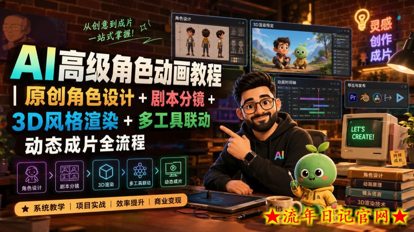 AI高级角色动画教程｜原创角色设计+剧本分镜+3D风格渲染+多工具联动动态成片全流程【中英字幕】