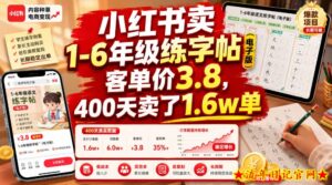 小红书卖1-6年级练字帖(电子版),客单价3.8,400天卖了1.6w单-流年日记
