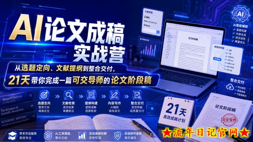 AI论文成稿实战营，从选题定向、文献提纲到整合交付，21天带你完成一篇可交导师的论文阶段稿-流年日记