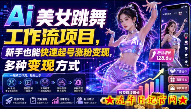 Ai美女跳舞工作流项目，新手也能快速起号涨粉变现，多种变现方式-流年日记