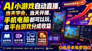 AI小游戏自动直播,当天学会,当天开播,手机电脑都可以玩,拿平台游戏分成收益-流年日记