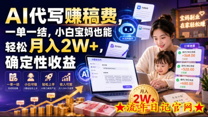 AI代写賺稿费，一单一结，小白宝妈也能轻松月入2W+，确定性收益【揭秘】-流年日记
