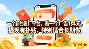 一个新的看广平台，看一个广告1.4元，提现有补贴，特别适合长期做【揭秘】-流年日记
