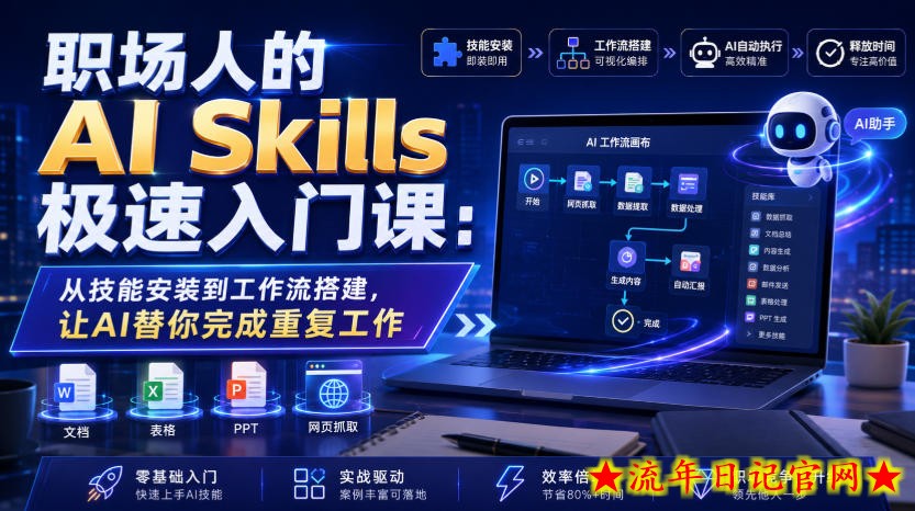 职场人的AI Skills极速入门课：从技能安装到工作流搭建，让AI替你完成重复工作-流年日记