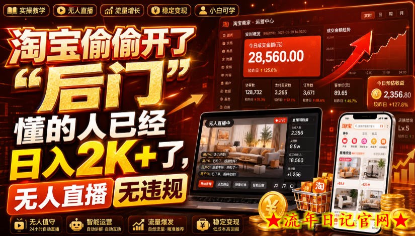 淘宝偷偷开了“后门”,懂的人已经日入2K+了,无人直播无违规,一台电脑=一家24小时营业的线上门店【揭秘】-流年日记