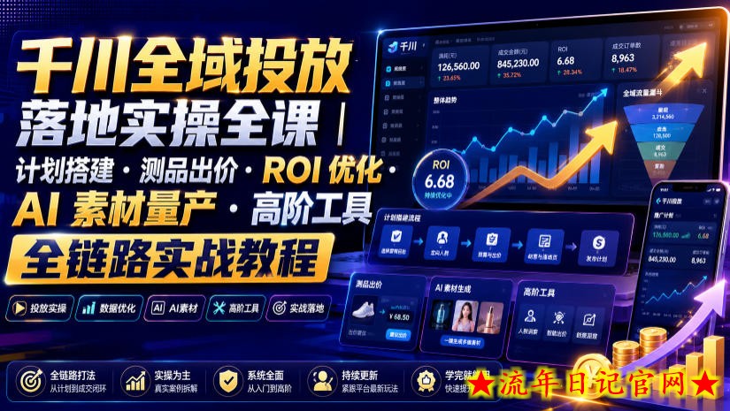 千川全域投放落地实操全课|计划搭建・测品出价・ROI优化・AI素材量产・高阶工具全链路实战教程-流年日记