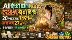 AI奇幻田园赛道,沉浸式奇幻美食,20个作品涨粉149.1W,橱窗带货27W件,小白可复制,详细教程拆解-流年日记