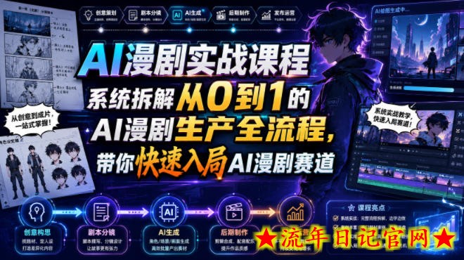 AI漫剧实战课程,系统拆解从0到1的AI漫剧生产全流程,带你快速入局AI漫剧赛道-流年日记