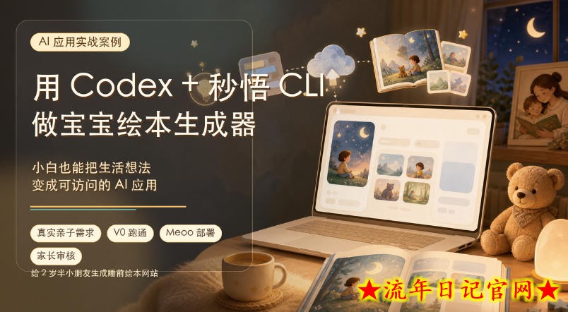 AI应用实战案例,用Codex+秒悟CLl做宝宝绘本生成器,小白也能把生活想法变成可访问的AI应用-流年日记