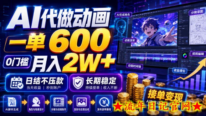 AI代做动画,一单600,0门槛月入2W+,日结不压款,长期稳定【揭秘】-流年日记