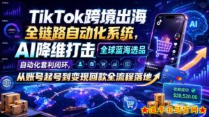 TikTok跨境出海全链路自动化系统，AI降维打击全球蓝海选品自动化套利闭环，从账号起号到变现回款全流程落地（2026年7月）-流年日记