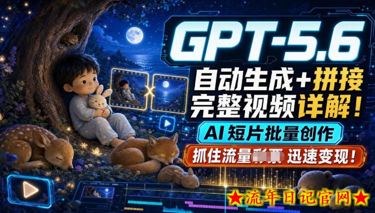 GPT-5.6自动生成＋拼接完整视频详解，AI短片批量创作，抓住流量迅速变现！