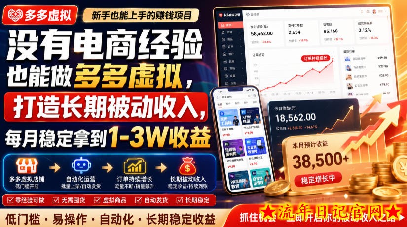 没有电商经验也能做多多虚拟,打造长期被动收入,每月稳定拿到1-3W收益【揭秘】-流年日记