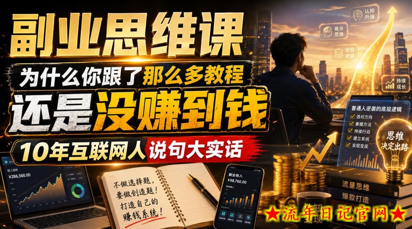 副业思维课，为什么你跟了那么多教程，还是没赚到钱，10年互联网人说句大实话【揭秘】-流年日记