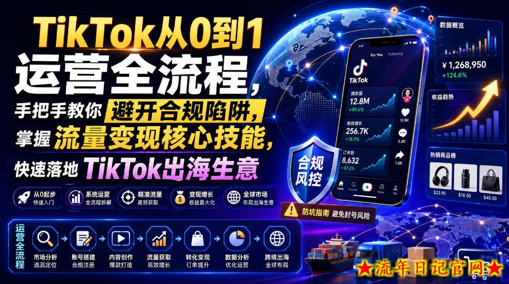 TikTok从0到1运营全流程，手把手教你避开合规陷阱，掌握流量变现核心技能，快速落地TikTok出海生意（更新7月）